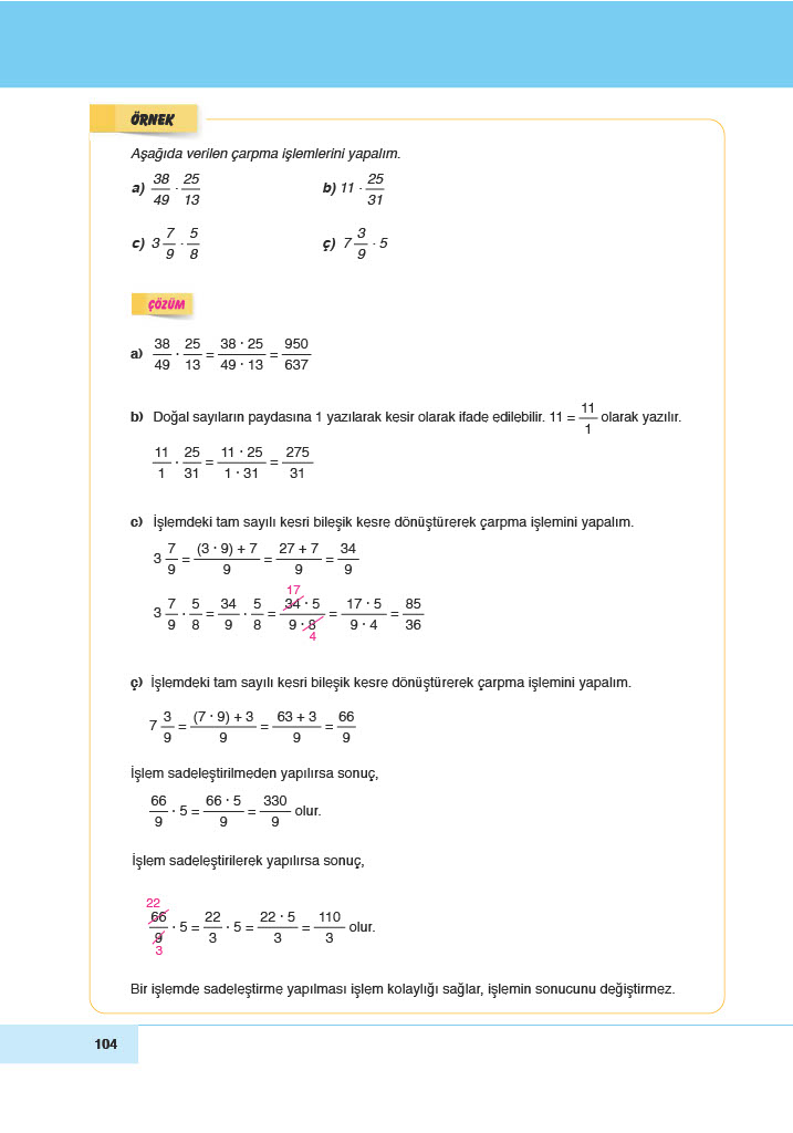 6. Sınıf Doğa Yayıncılık Matematik Ders Kitabı Sayfa 104 Cevapları