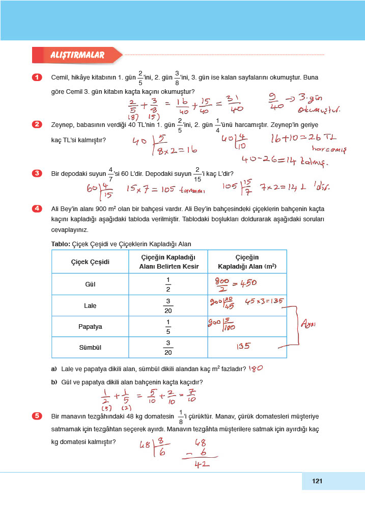 6. Sınıf Doğa Yayıncılık Matematik Ders Kitabı Sayfa 121 Cevapları