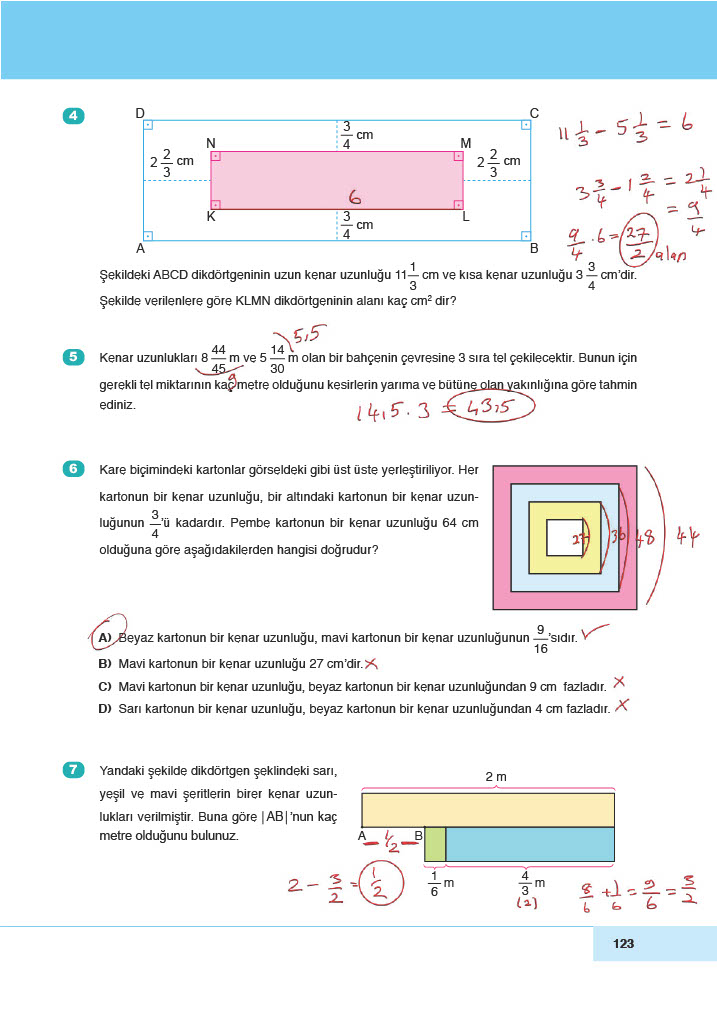 6. Sınıf Doğa Yayıncılık Matematik Ders Kitabı Sayfa 123 Cevapları