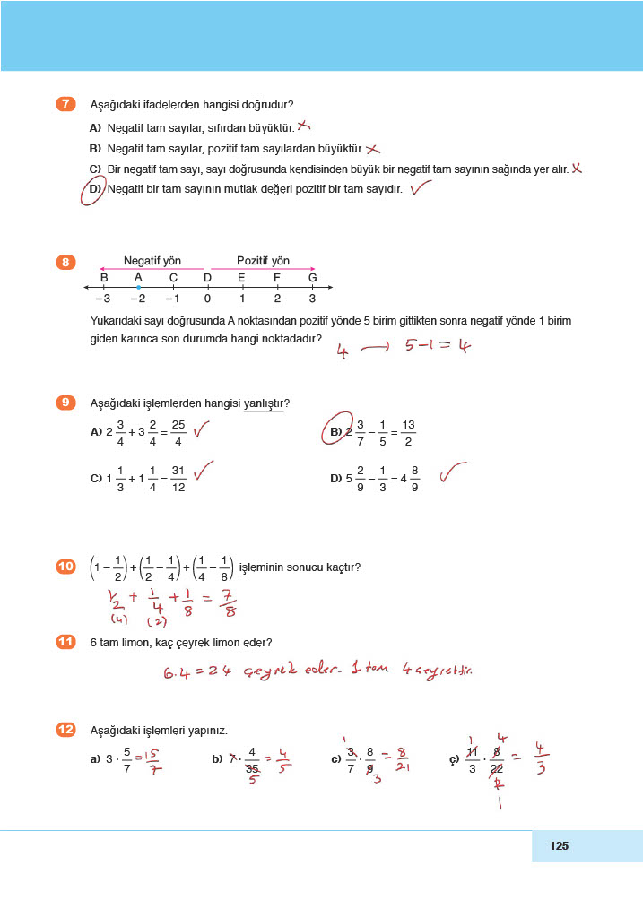 6. Sınıf Doğa Yayıncılık Matematik Ders Kitabı Sayfa 125 Cevapları