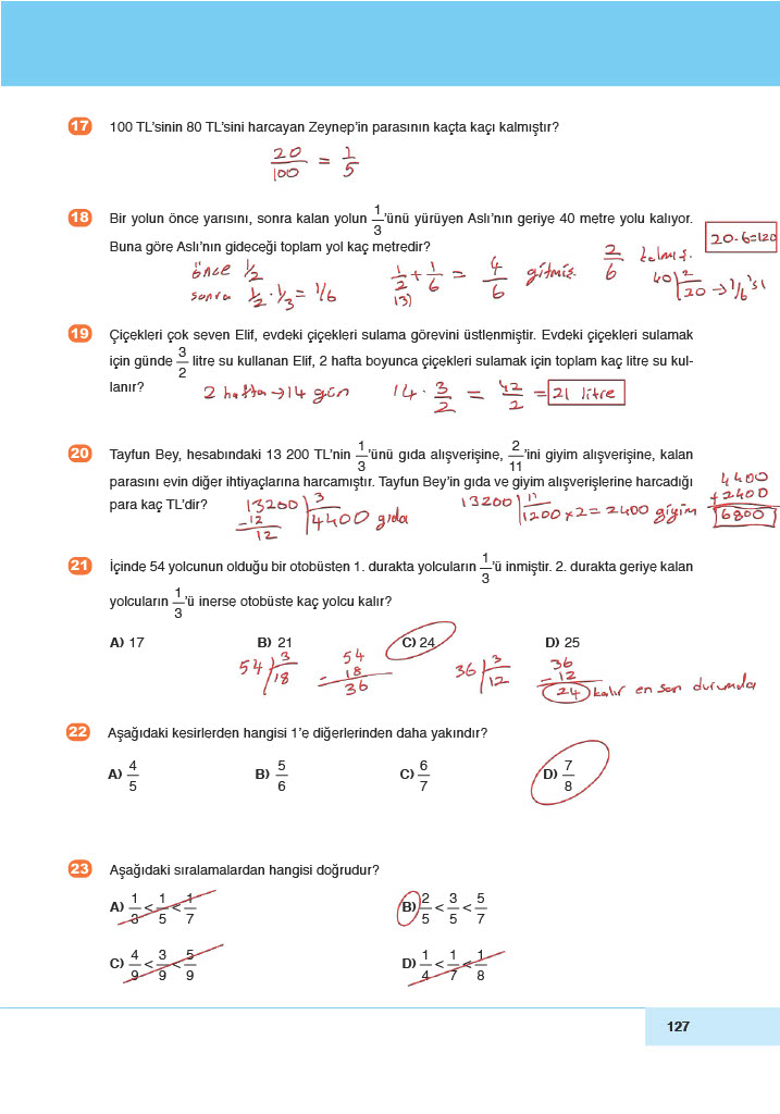 6. Sınıf Doğa Yayıncılık Matematik Ders Kitabı Sayfa 127 Cevapları
