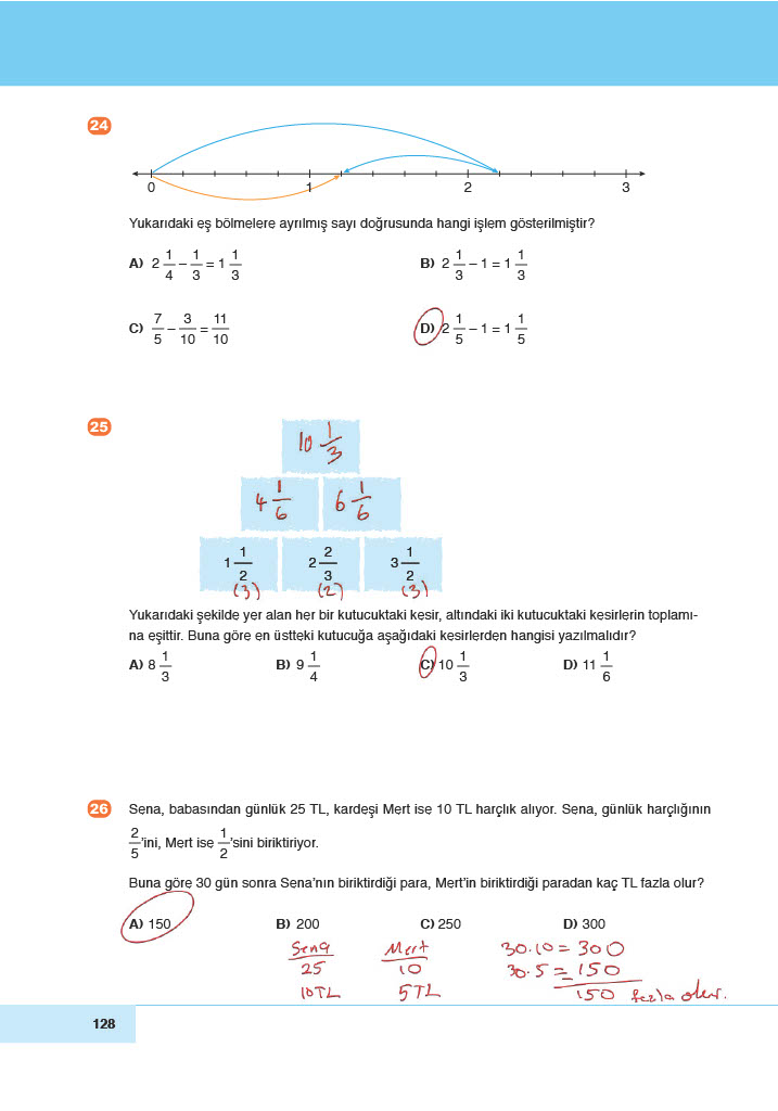 6. Sınıf Doğa Yayıncılık Matematik Ders Kitabı Sayfa 128 Cevapları