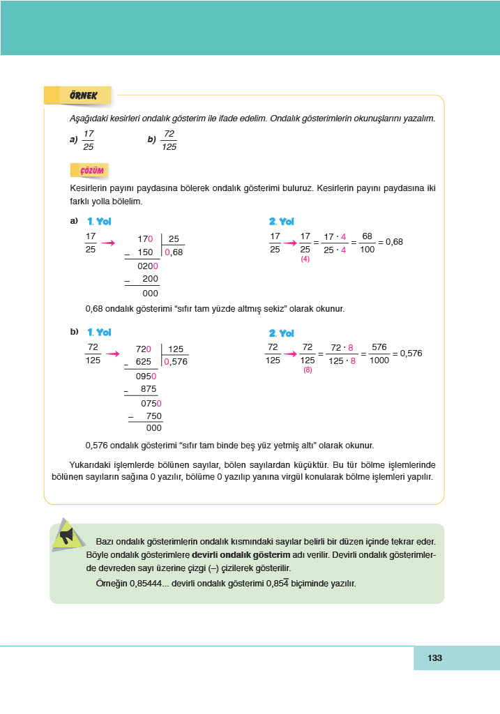 6. Sınıf Doğa Yayıncılık Matematik Ders Kitabı Sayfa 133 Cevapları