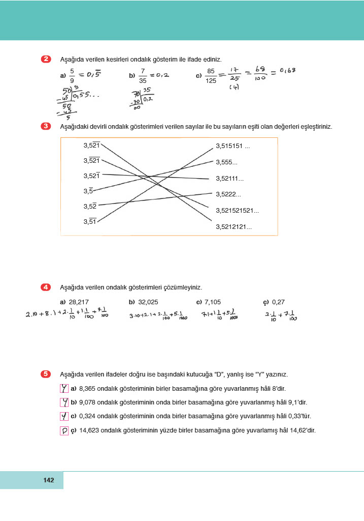 6. Sınıf Doğa Yayıncılık Matematik Ders Kitabı Sayfa 142 Cevapları