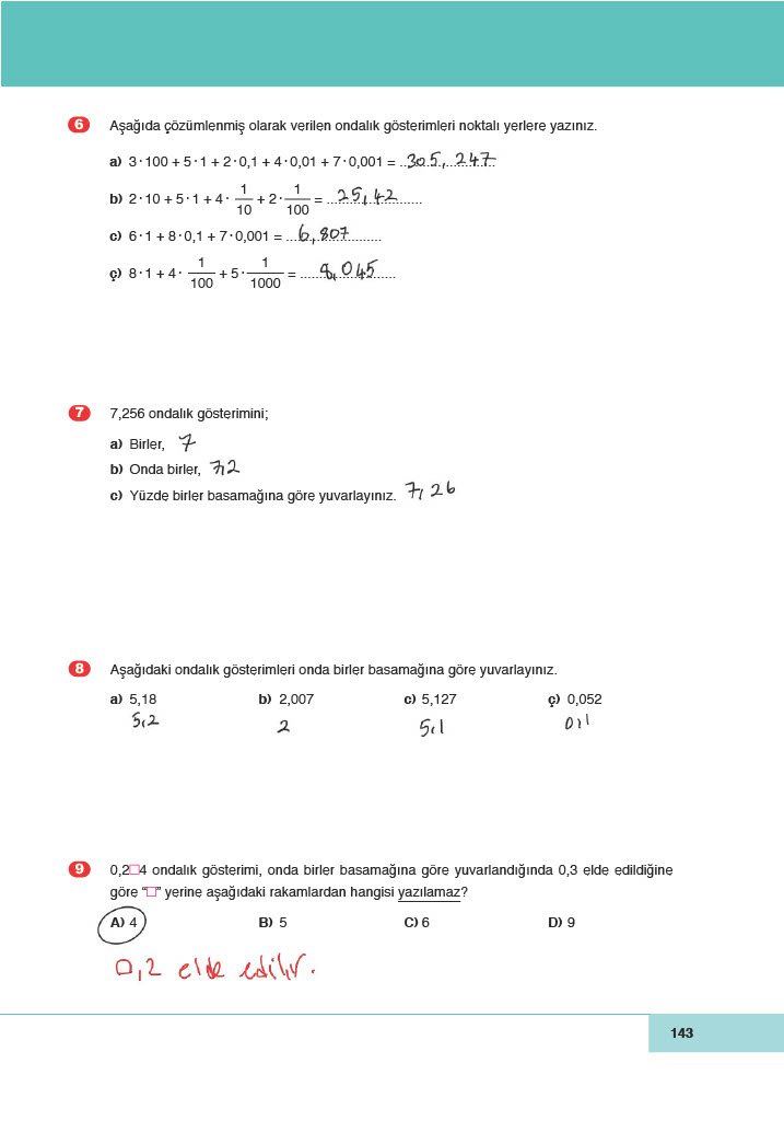 6. Sınıf Doğa Yayıncılık Matematik Ders Kitabı Sayfa 143 Cevapları