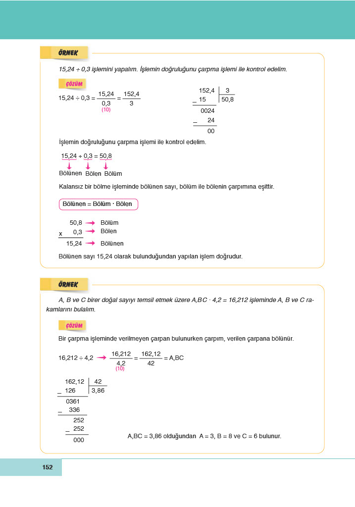 6. Sınıf Doğa Yayıncılık Matematik Ders Kitabı Sayfa 152 Cevapları