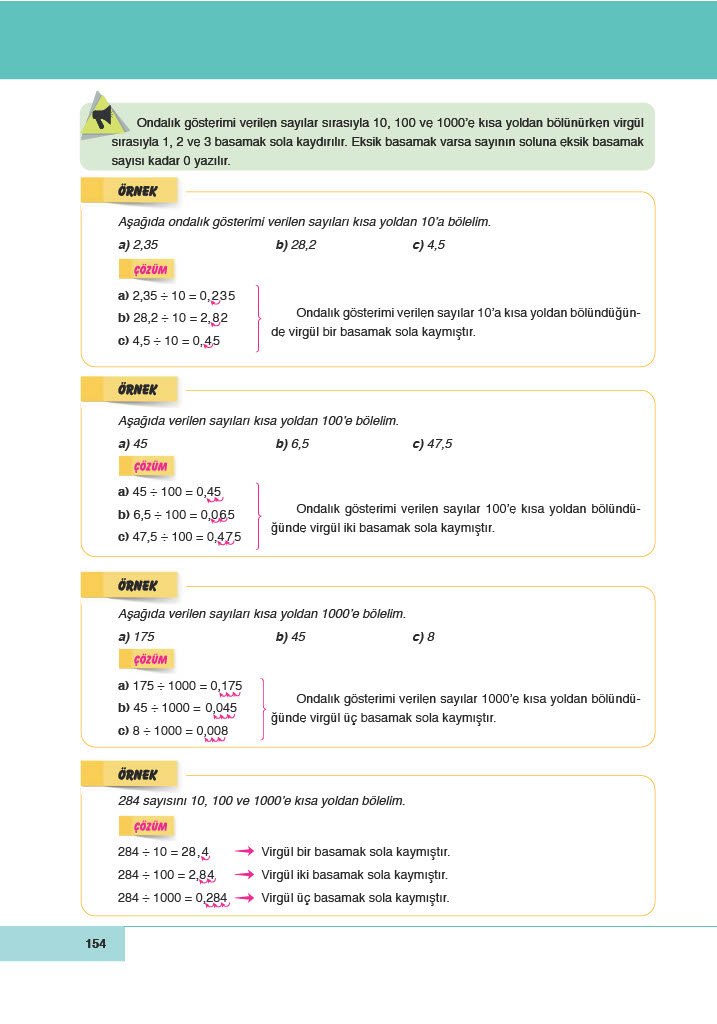 6. Sınıf Doğa Yayıncılık Matematik Ders Kitabı Sayfa 154 Cevapları