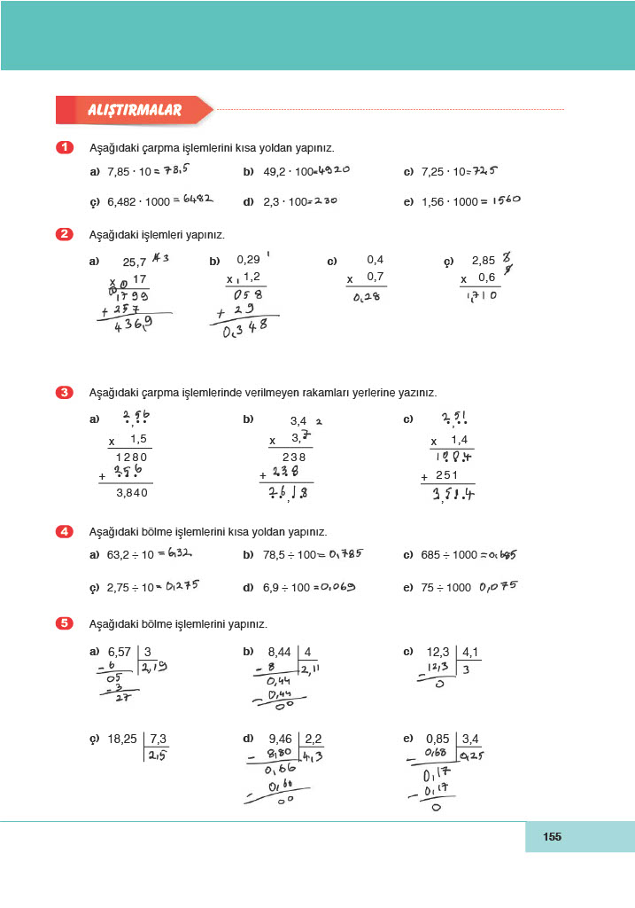 6. Sınıf Doğa Yayıncılık Matematik Ders Kitabı Sayfa 155 Cevapları