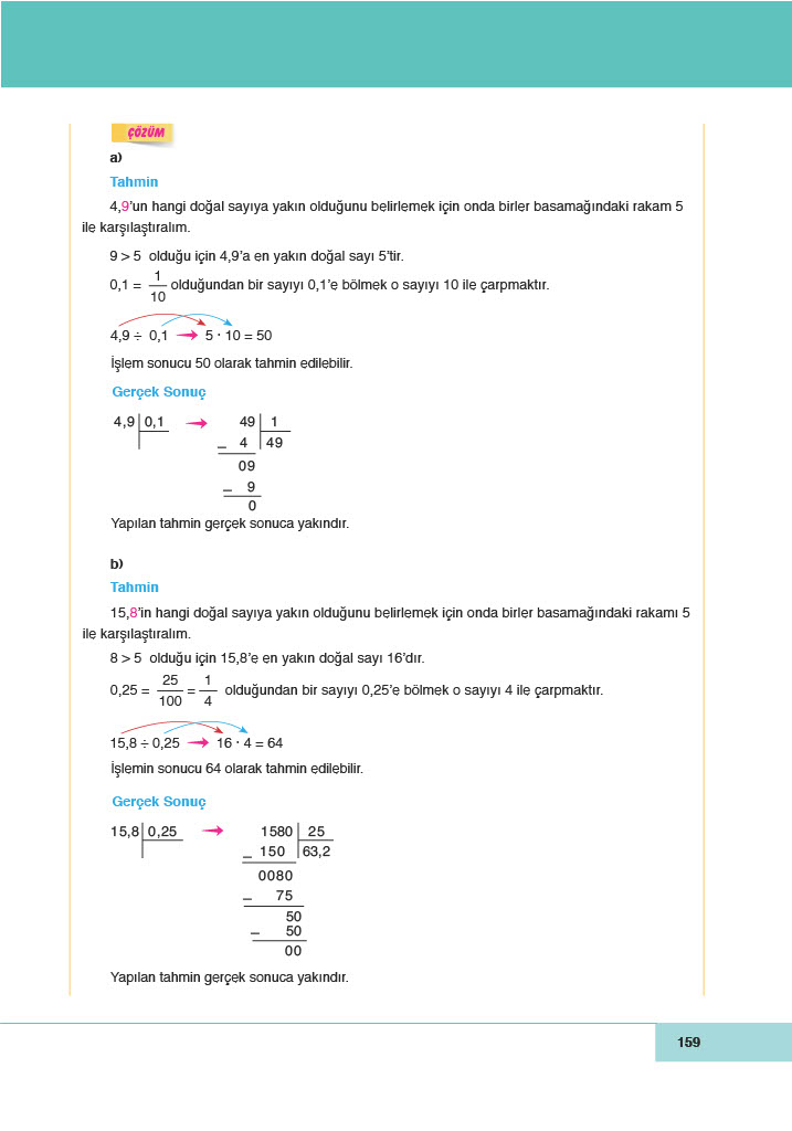 6. Sınıf Doğa Yayıncılık Matematik Ders Kitabı Sayfa 159 Cevapları