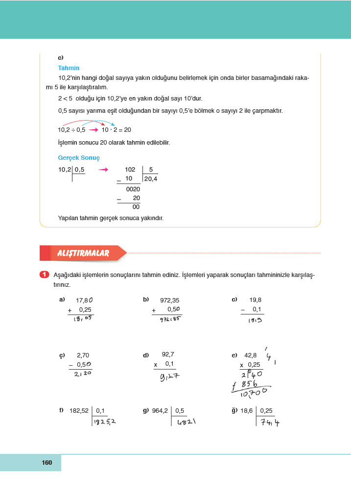 6. Sınıf Doğa Yayıncılık Matematik Ders Kitabı Sayfa 160 Cevapları