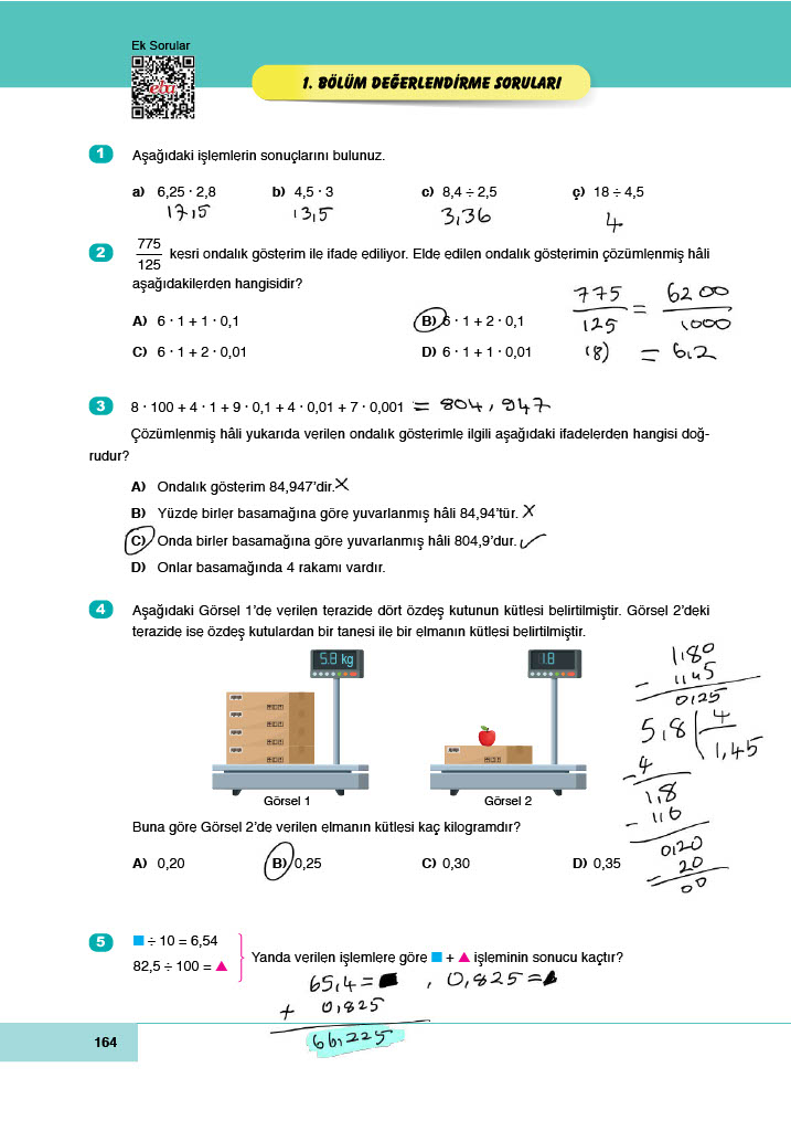 6. Sınıf Doğa Yayıncılık Matematik Ders Kitabı Sayfa 164 Cevapları