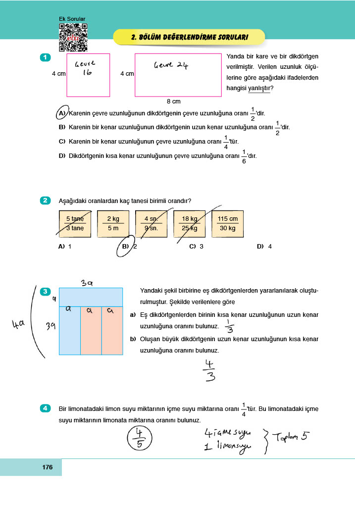 6. Sınıf Doğa Yayıncılık Matematik Ders Kitabı Sayfa 176 Cevapları