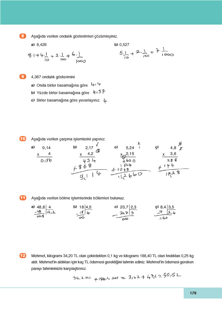 6. Sınıf Doğa Yayıncılık Matematik Ders Kitabı Sayfa 179 Cevapları