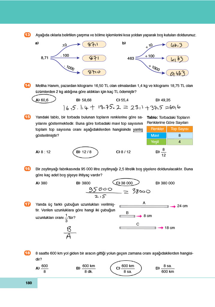 6. Sınıf Doğa Yayıncılık Matematik Ders Kitabı Sayfa 180 Cevapları
