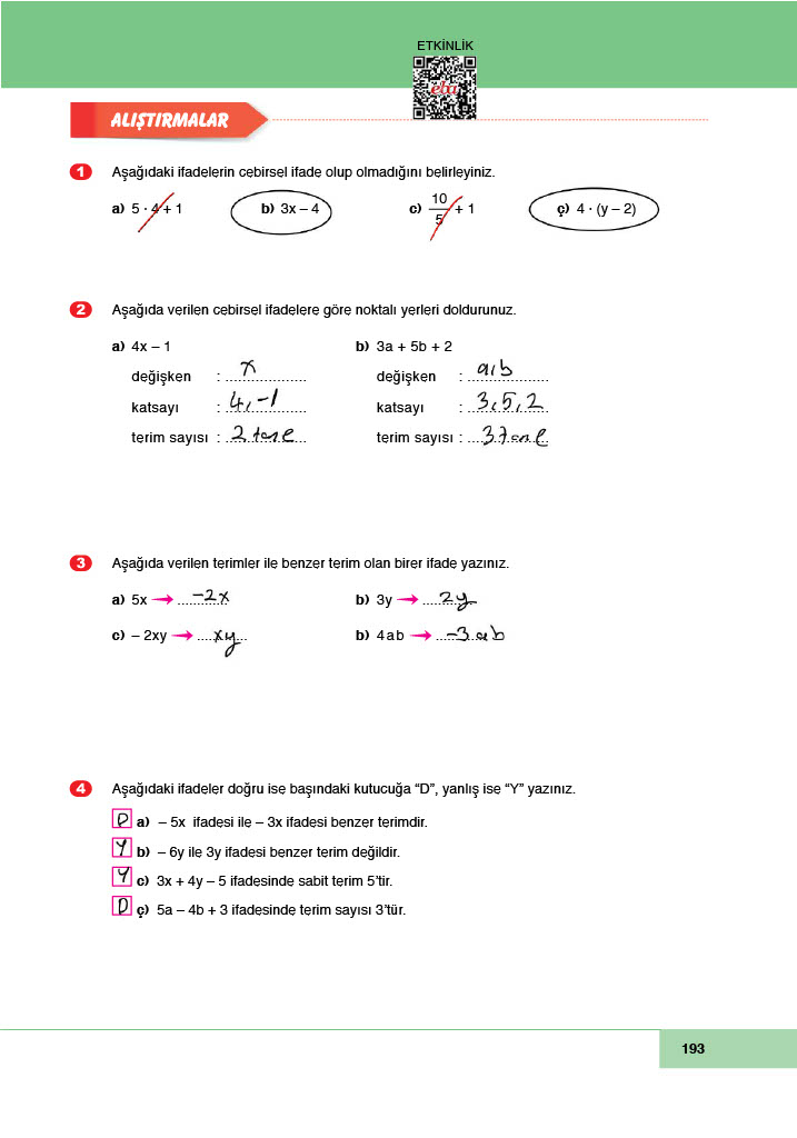 6. Sınıf Doğa Yayıncılık Matematik Ders Kitabı Sayfa 193 Cevapları