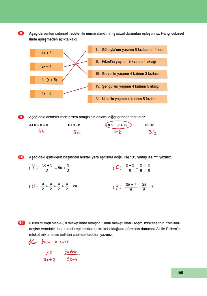 6. Sınıf Doğa Yayıncılık Matematik Ders Kitabı Sayfa 195 Cevapları