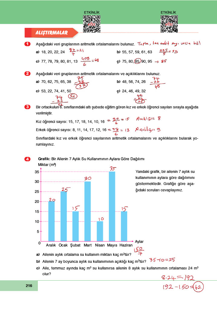6. Sınıf Doğa Yayıncılık Matematik Ders Kitabı Sayfa 216 Cevapları