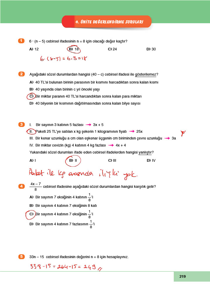 6. Sınıf Doğa Yayıncılık Matematik Ders Kitabı Sayfa 219 Cevapları