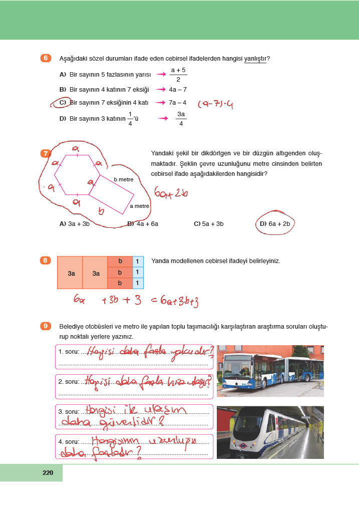 6. Sınıf Doğa Yayıncılık Matematik Ders Kitabı Sayfa 220 Cevapları