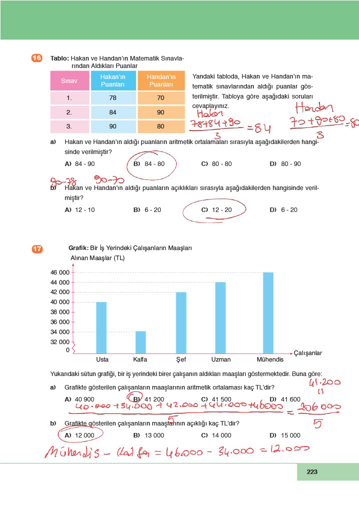 6. Sınıf Doğa Yayıncılık Matematik Ders Kitabı Sayfa 223 Cevapları