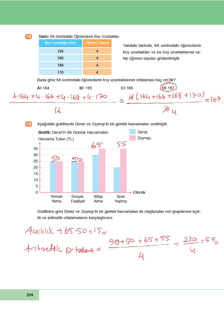 6. Sınıf Doğa Yayıncılık Matematik Ders Kitabı Sayfa 224 Cevapları