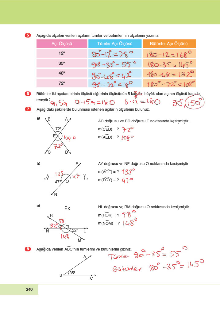 6. Sınıf Doğa Yayıncılık Matematik Ders Kitabı Sayfa 240 Cevapları