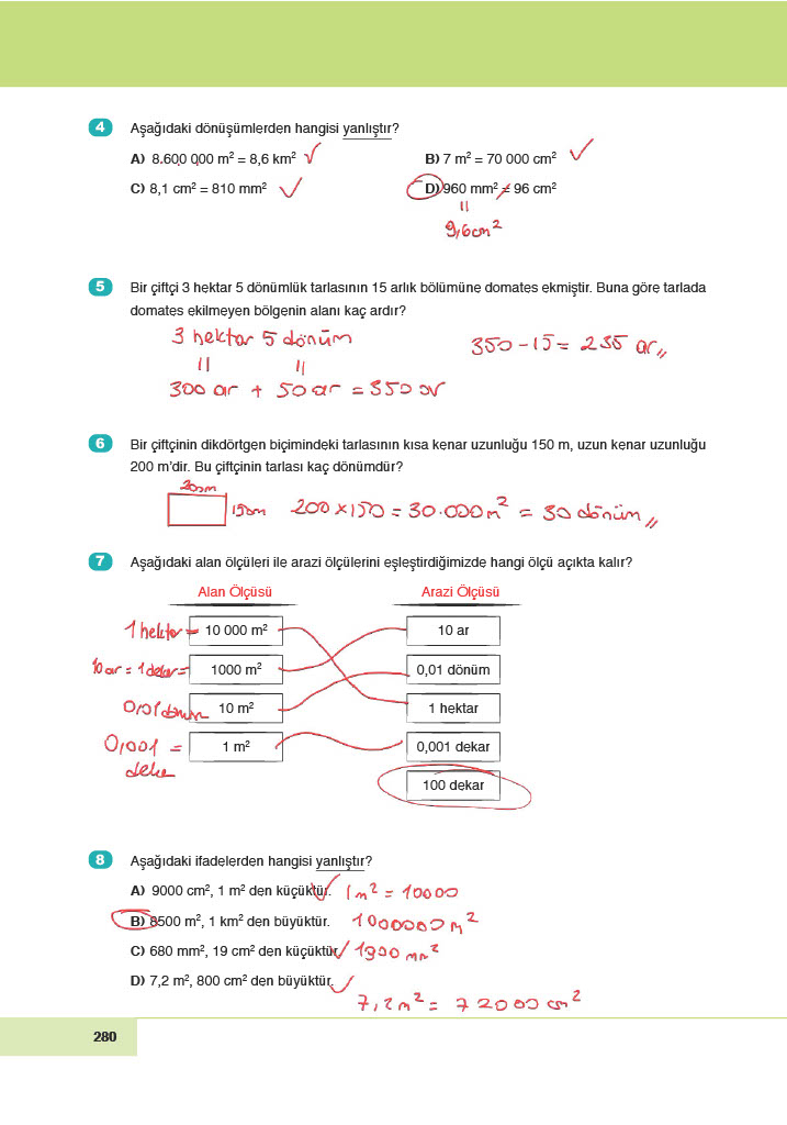 6. Sınıf Doğa Yayıncılık Matematik Ders Kitabı Sayfa 280 Cevapları