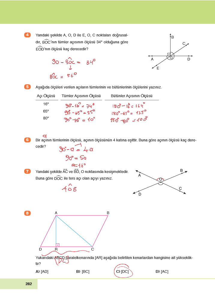 6. Sınıf Doğa Yayıncılık Matematik Ders Kitabı Sayfa 282 Cevapları