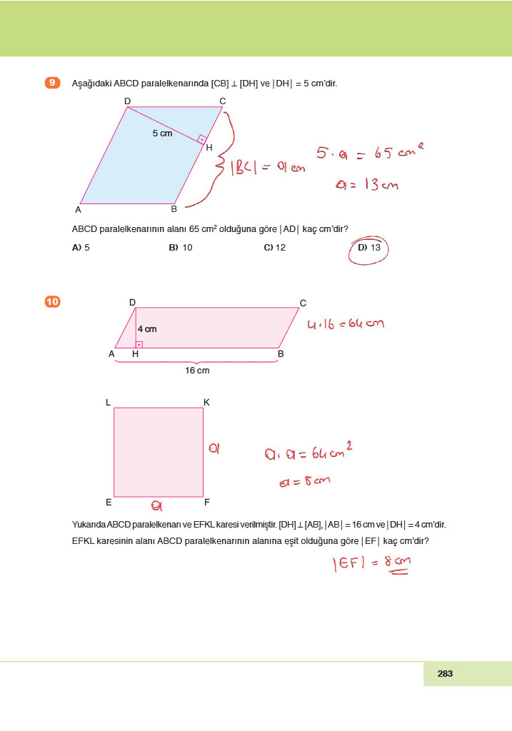 6. Sınıf Doğa Yayıncılık Matematik Ders Kitabı Sayfa 283 Cevapları