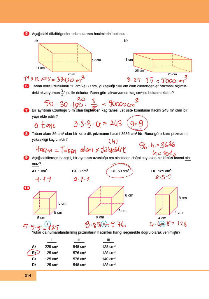 6. Sınıf Doğa Yayıncılık Matematik Ders Kitabı Sayfa 314 Cevapları
