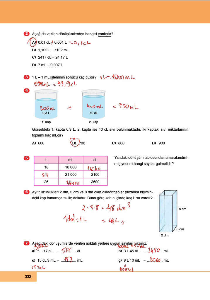 6. Sınıf Doğa Yayıncılık Matematik Ders Kitabı Sayfa 332 Cevapları