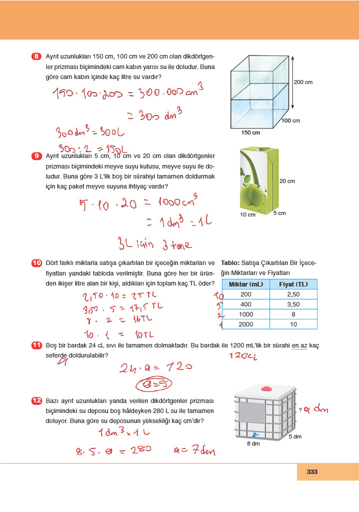 6. Sınıf Doğa Yayıncılık Matematik Ders Kitabı Sayfa 333 Cevapları