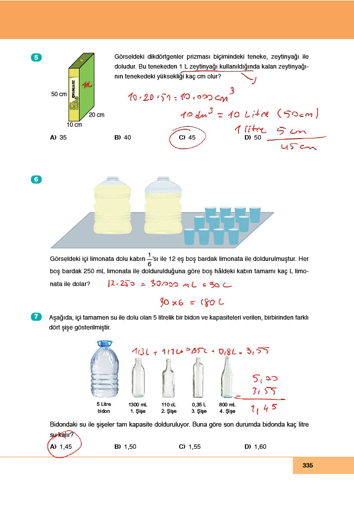 6. Sınıf Doğa Yayıncılık Matematik Ders Kitabı Sayfa 335 Cevapları