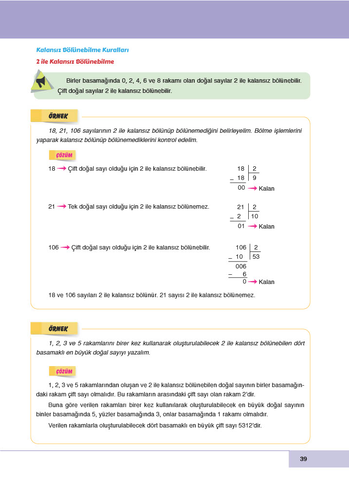 6. Sınıf Doğa Yayıncılık Matematik Ders Kitabı Sayfa 39 Cevapları