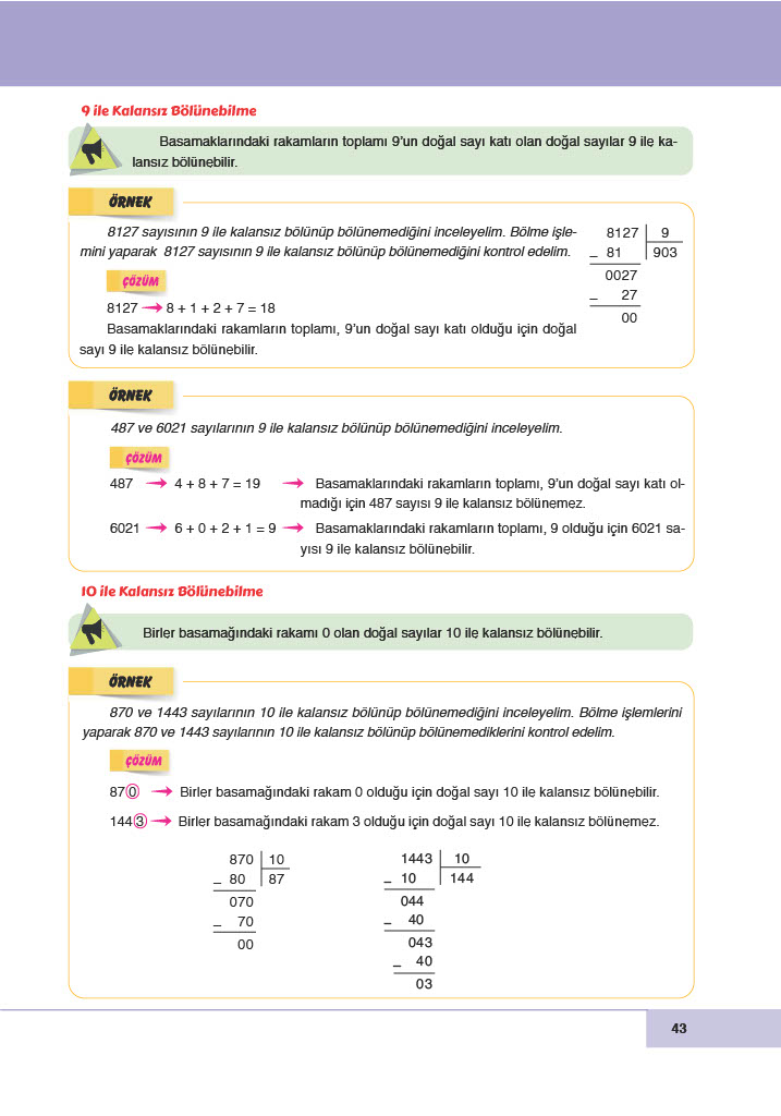 6. Sınıf Doğa Yayıncılık Matematik Ders Kitabı Sayfa 43 Cevapları