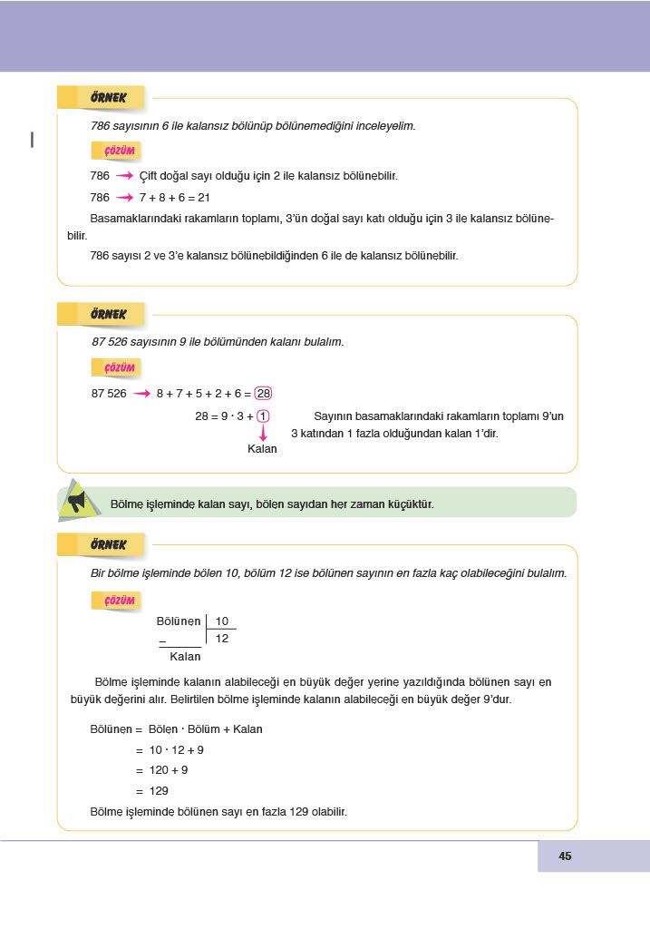6. Sınıf Doğa Yayıncılık Matematik Ders Kitabı Sayfa 45 Cevapları