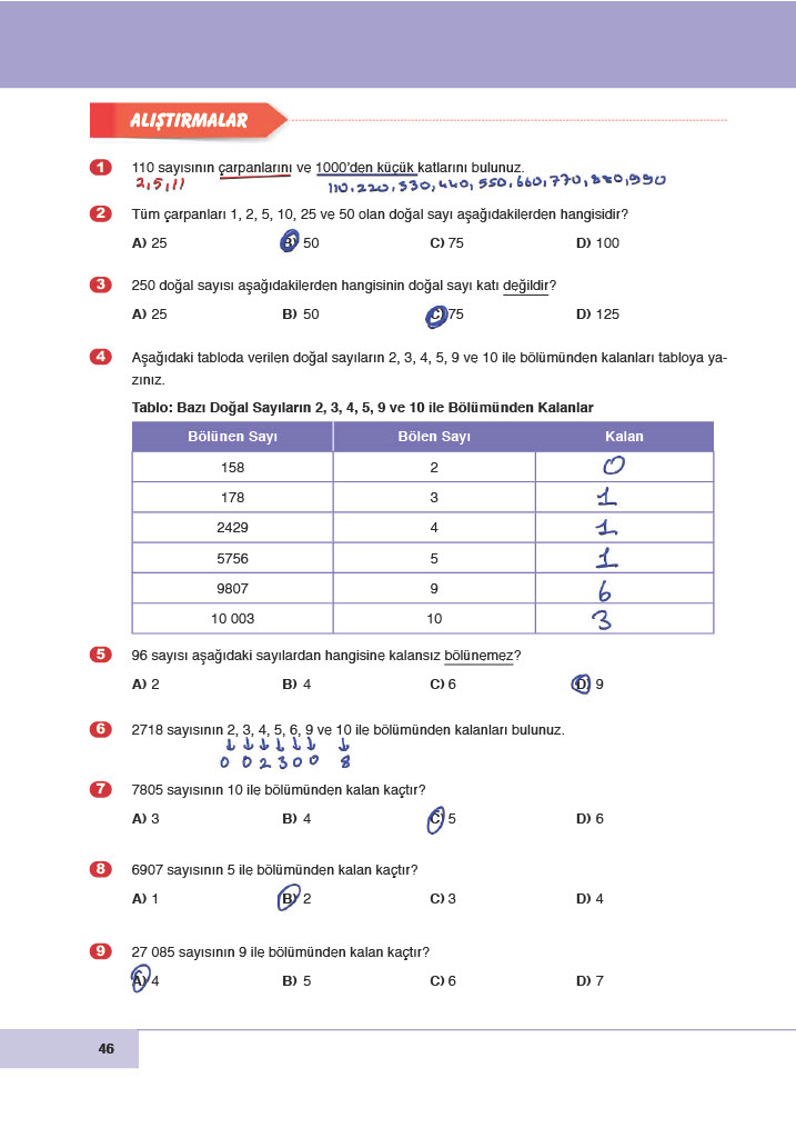 6. Sınıf Doğa Yayıncılık Matematik Ders Kitabı Sayfa 46 Cevapları