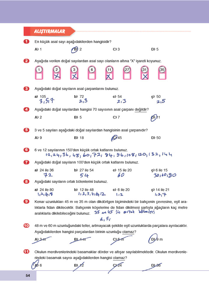 6. Sınıf Doğa Yayıncılık Matematik Ders Kitabı Sayfa 54 Cevapları