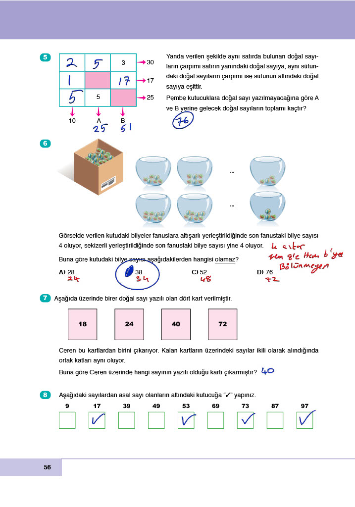 6. Sınıf Doğa Yayıncılık Matematik Ders Kitabı Sayfa 56 Cevapları