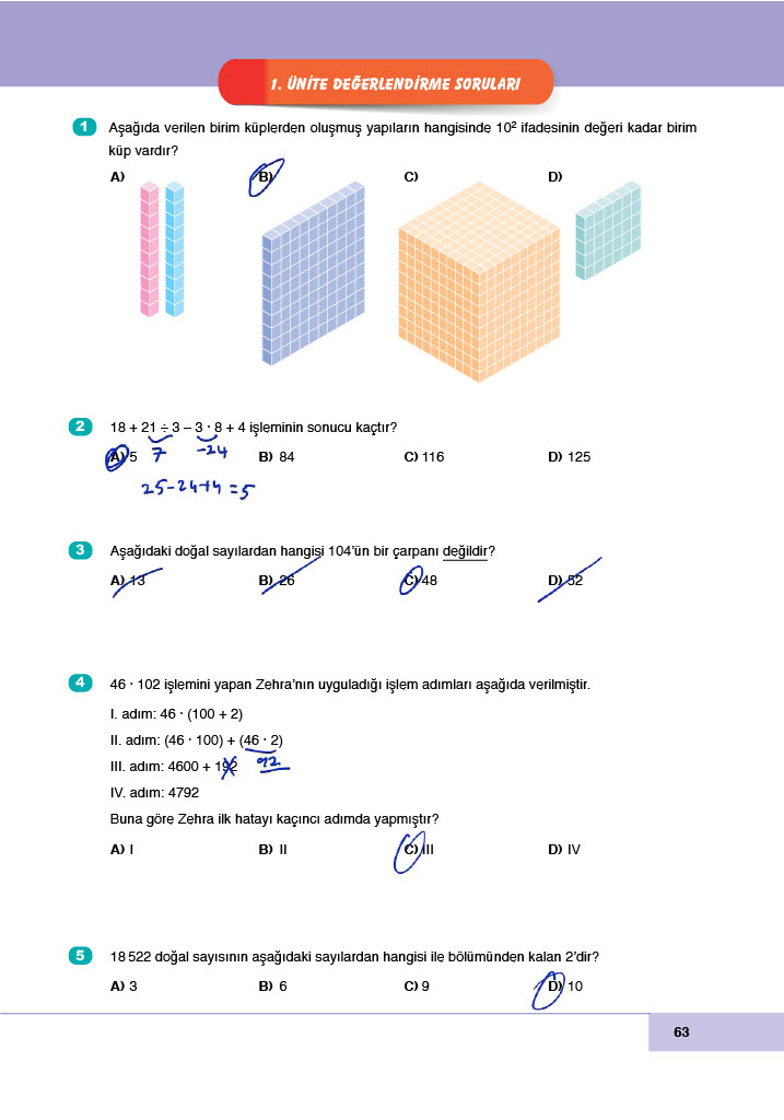 6. Sınıf Doğa Yayıncılık Matematik Ders Kitabı Sayfa 63 Cevapları