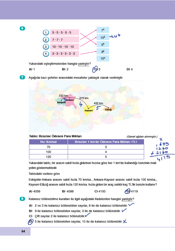 6. Sınıf Doğa Yayıncılık Matematik Ders Kitabı Sayfa 64 Cevapları