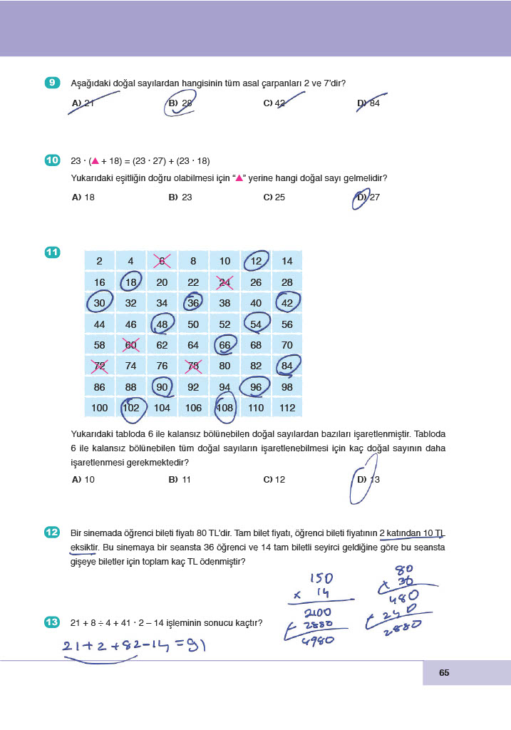 6. Sınıf Doğa Yayıncılık Matematik Ders Kitabı Sayfa 65 Cevapları