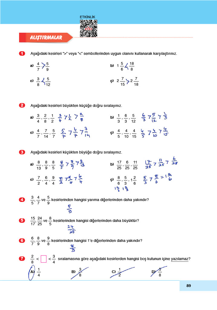 6. Sınıf Doğa Yayıncılık Matematik Ders Kitabı Sayfa 89 Cevapları ...