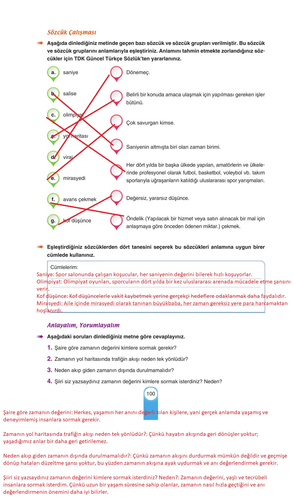 6. Sınıf Yıldırım Yayınları Türkçe Ders Kitabı Sayfa 100 Cevapları