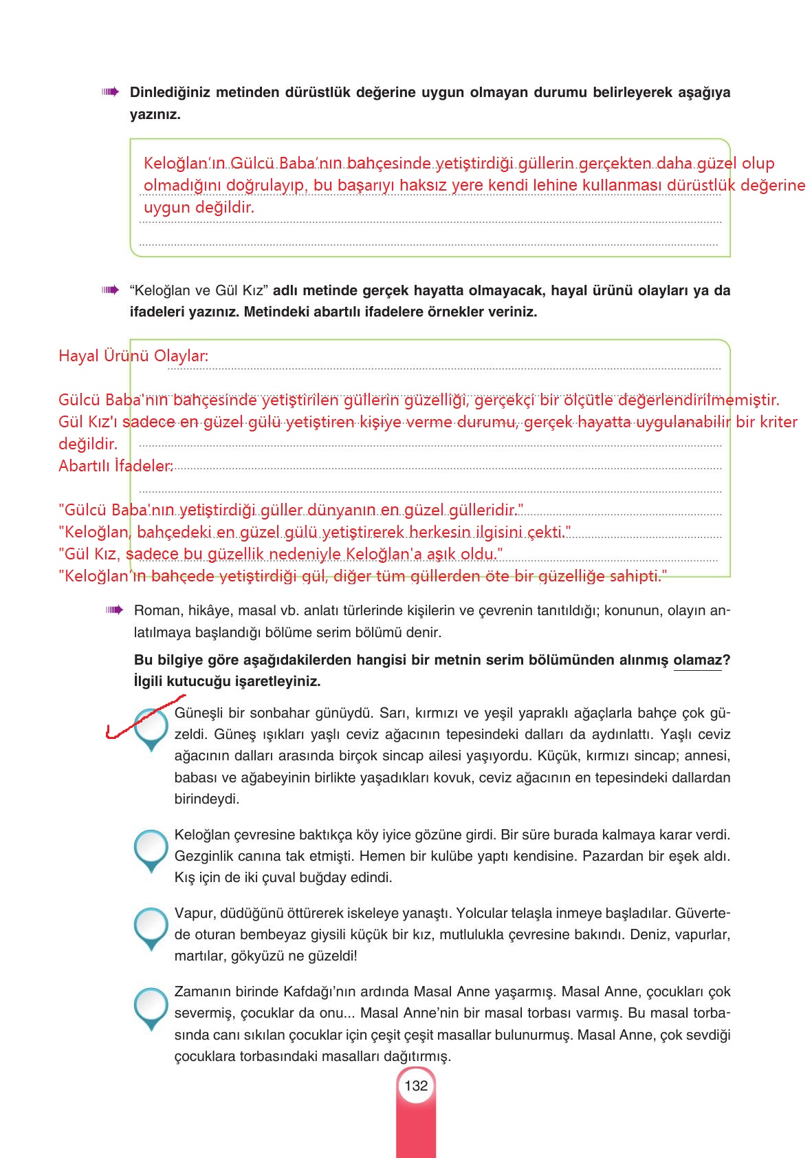 6. Sınıf Yıldırım Yayınları Türkçe Ders Kitabı Sayfa 132 Cevapları