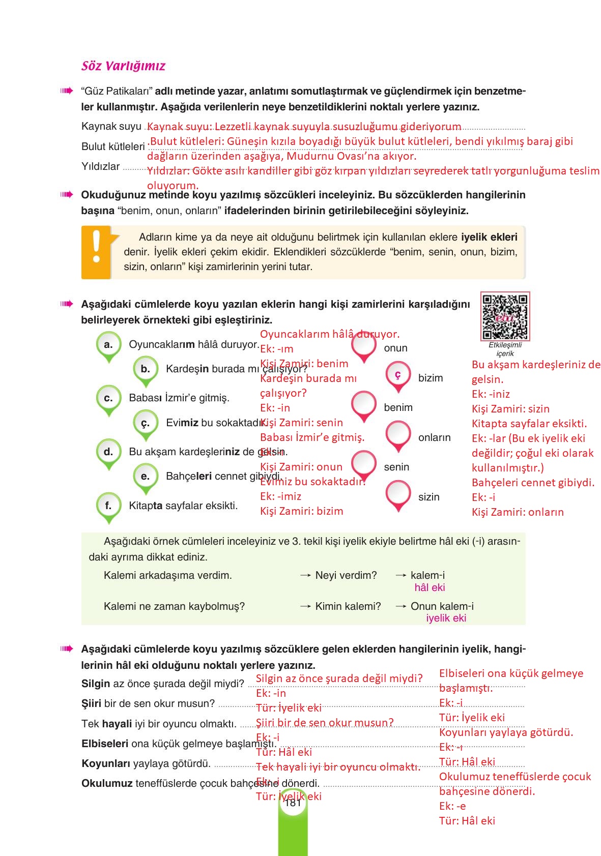 6. Sınıf Yıldırım Yayınları Türkçe Ders Kitabı Sayfa 181 Cevapları