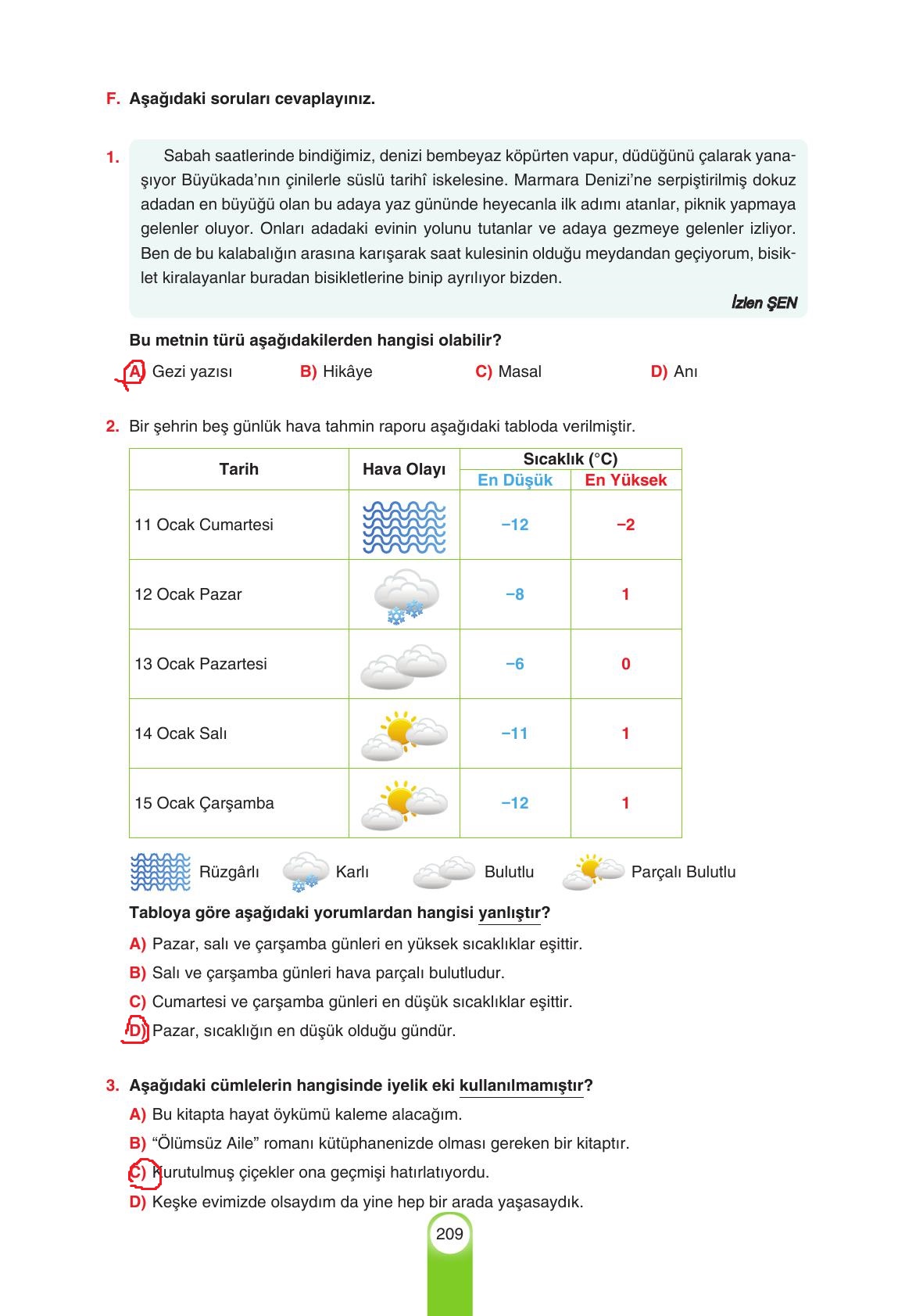 6. Sınıf Yıldırım Yayınları Türkçe Ders Kitabı Sayfa 209 Cevapları