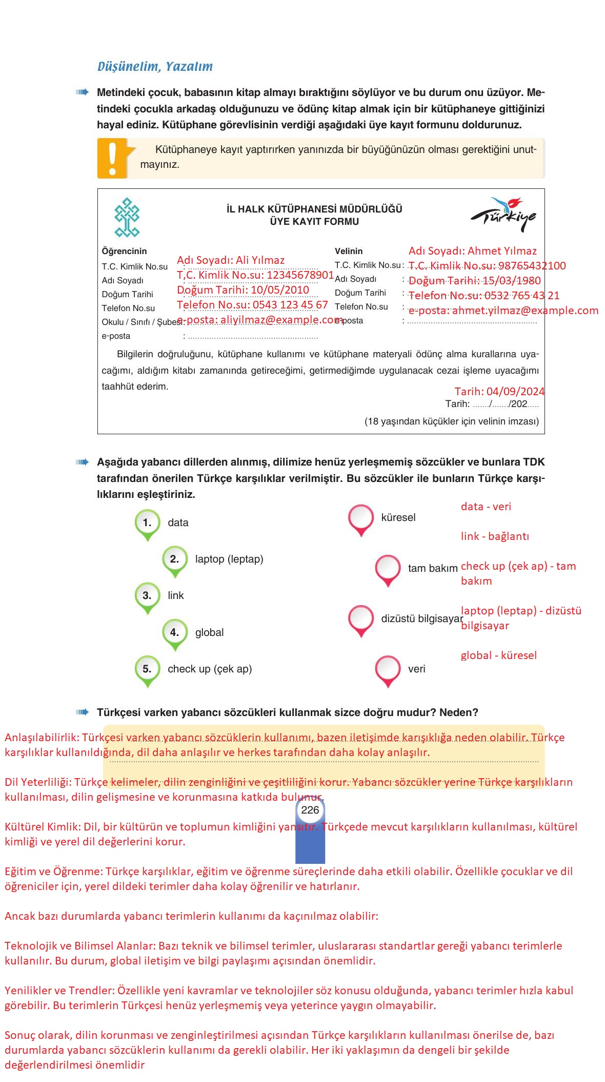 6. Sınıf Yıldırım Yayınları Türkçe Ders Kitabı Sayfa 226 Cevapları