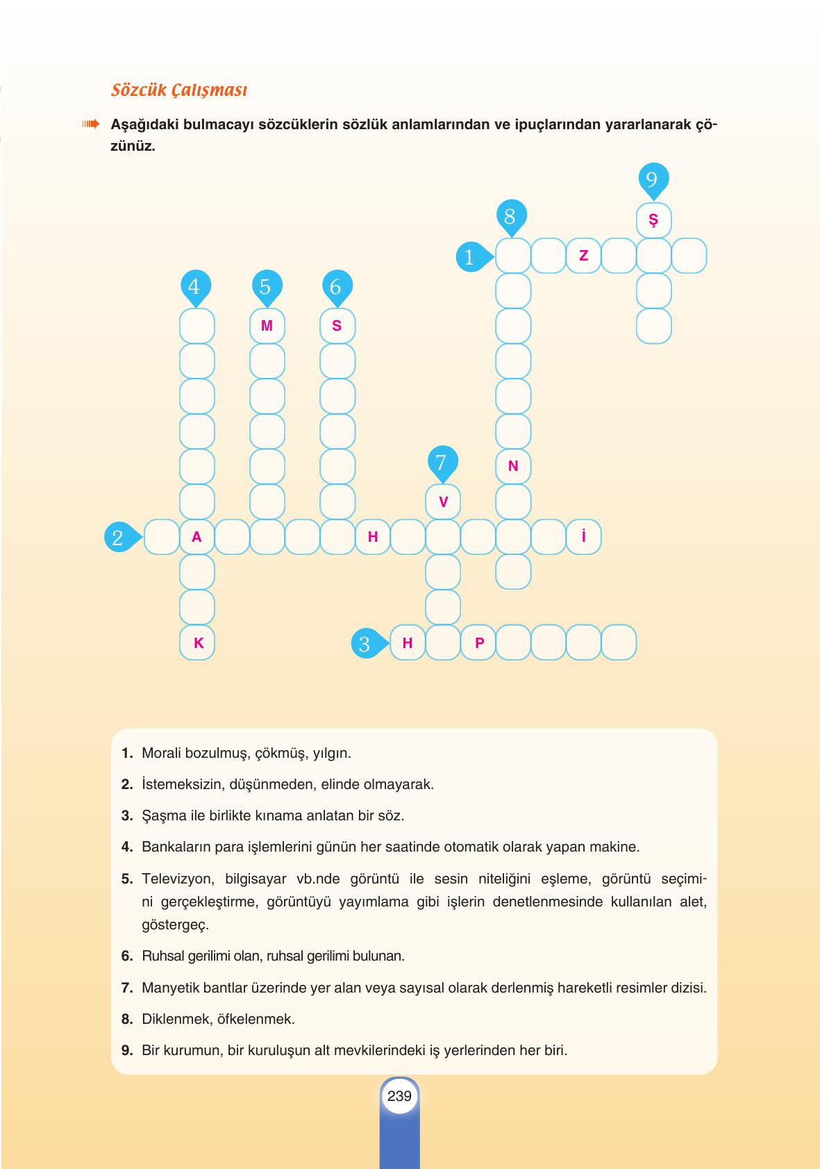 6. Sınıf Yıldırım Yayınları Türkçe Ders Kitabı Sayfa 239 Cevapları