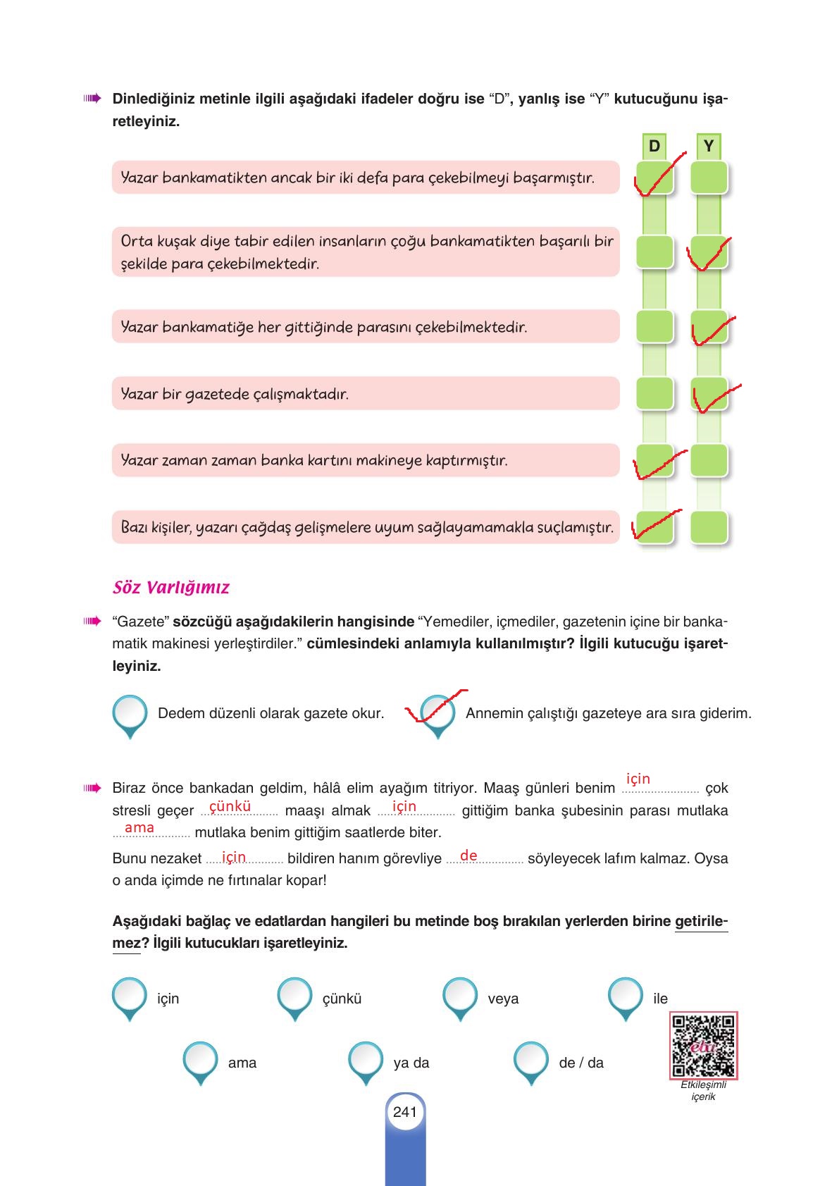 6. Sınıf Yıldırım Yayınları Türkçe Ders Kitabı Sayfa 241 Cevapları